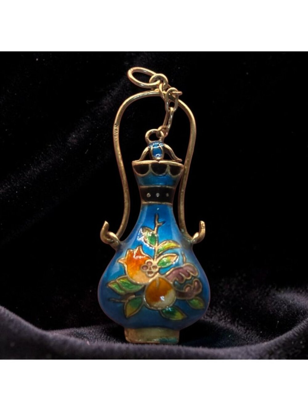 Vintage Cloisonné Enamel Miniature Perfume Bottle Pendant Floral Design